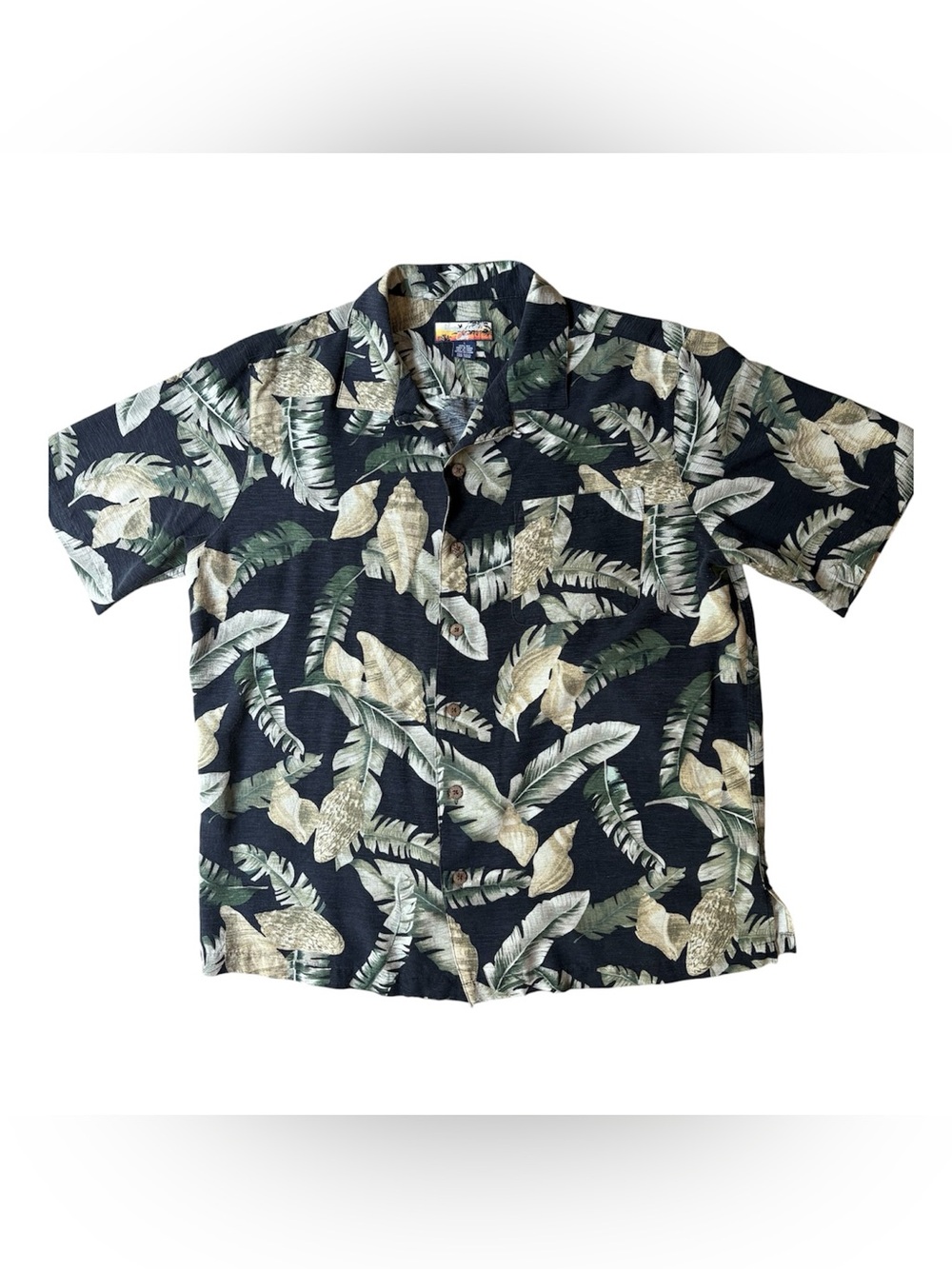Men’s Havana Jack’s Cafe 100% Silk  Hawaiian Tropical Aloha Button Up Sz L